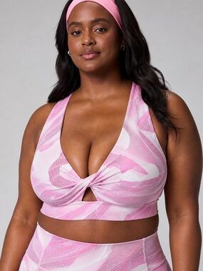 Fabletics Pink Swirl Twist-Front Sports Bra